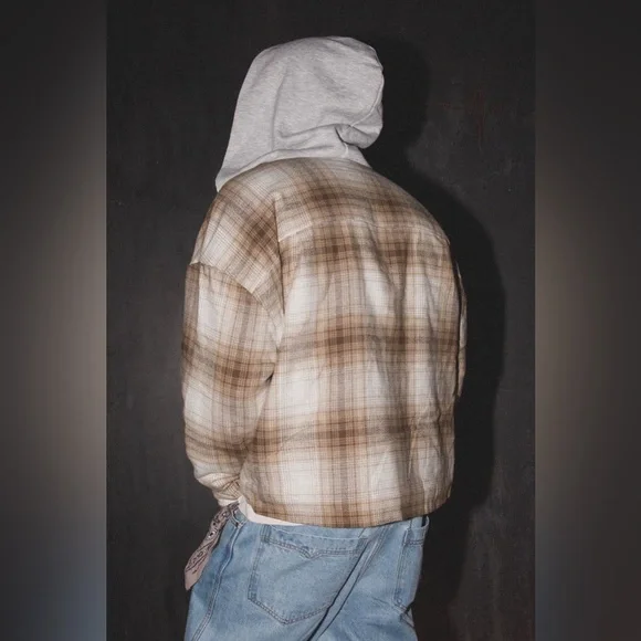 Elwood FLANNEL SHACKET In BROWN SHADOW PLAID Boxy Cropped Fit Sz XXL Men’s - Picture 4 of 9